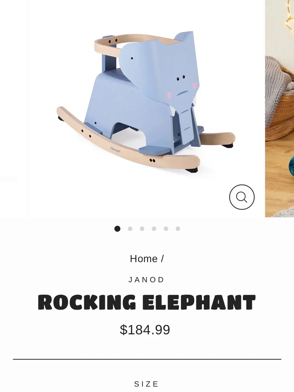 Janod Blue Elephant Wooden Rocker for Kids
